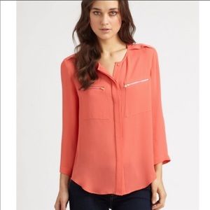 Theory Brundia Silk Shirt Coral S NWT